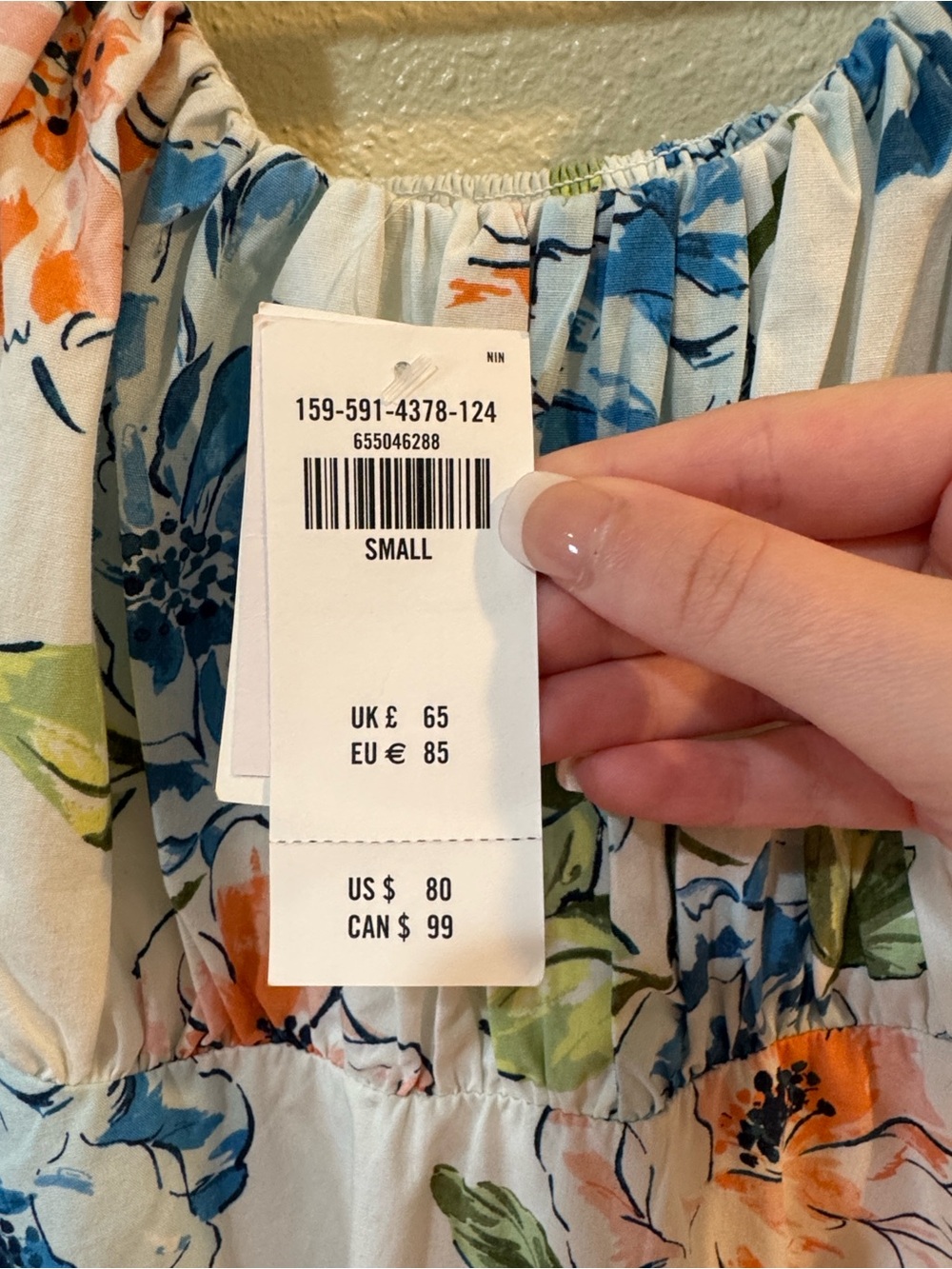 Abercrombie & Fitch White Floral Puff-Sleeve Dress with Blue & Peach Blooms - Picture 4 of 10